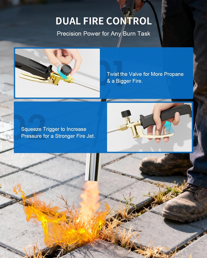 BEBOBLY Propane Torch Weed Burner, High Output with QCC 12 FT Hose, Weed Torch 340,000 BTU Fire Weeder, Heavy Duty Blow Torch FireThrower Gun with Self Igniter for Weeding BBQ Asphalt Snow Melting - Image 3